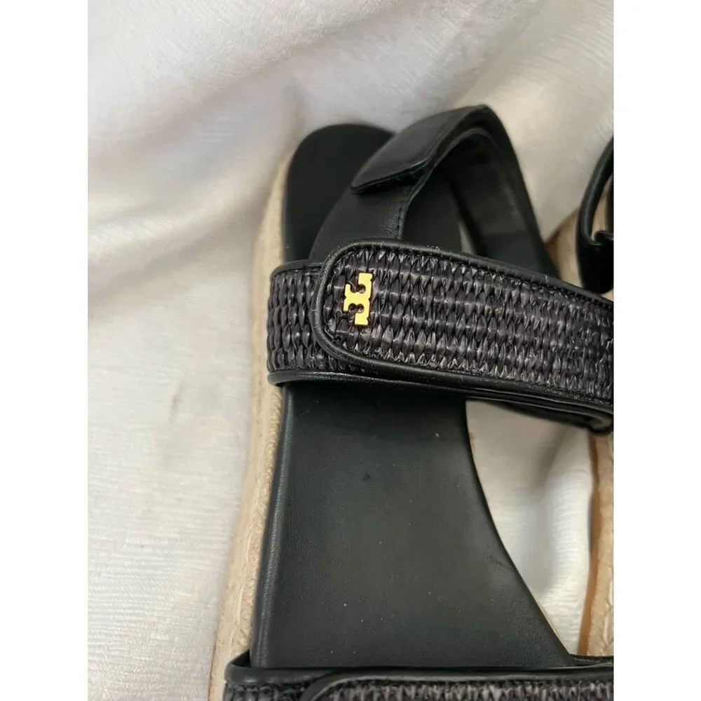 Tory Burch Black Woven Platform Espadrille Sandal in size 9